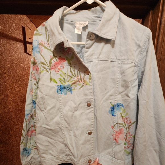 Nwt  Coldwater Creek Womens Jean Jacket Lightwash Floral Size Xl - Picture 8 of 11